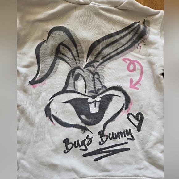 Zara Bugs Bunny Graphic White Hoodie Size 8 - Picture 4 of 8